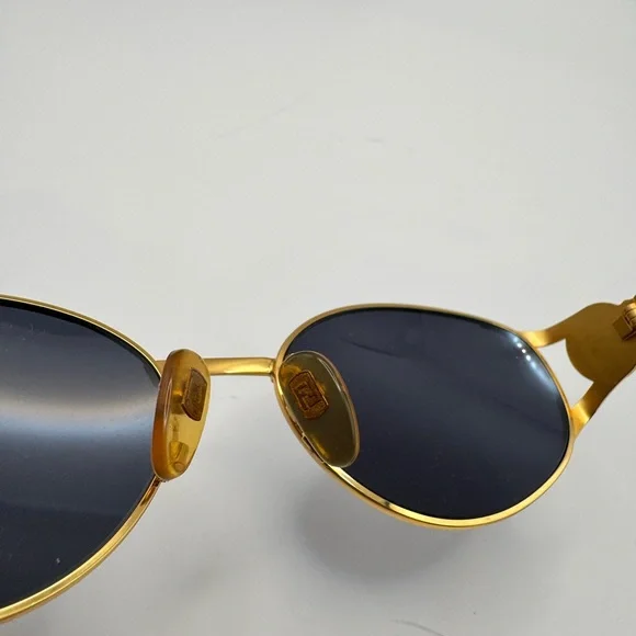 Fendi FS 261 Vintage Gold Oval Sunglasses Blue Lens Tortoise Italy w/ Case - Picture 9 of 10